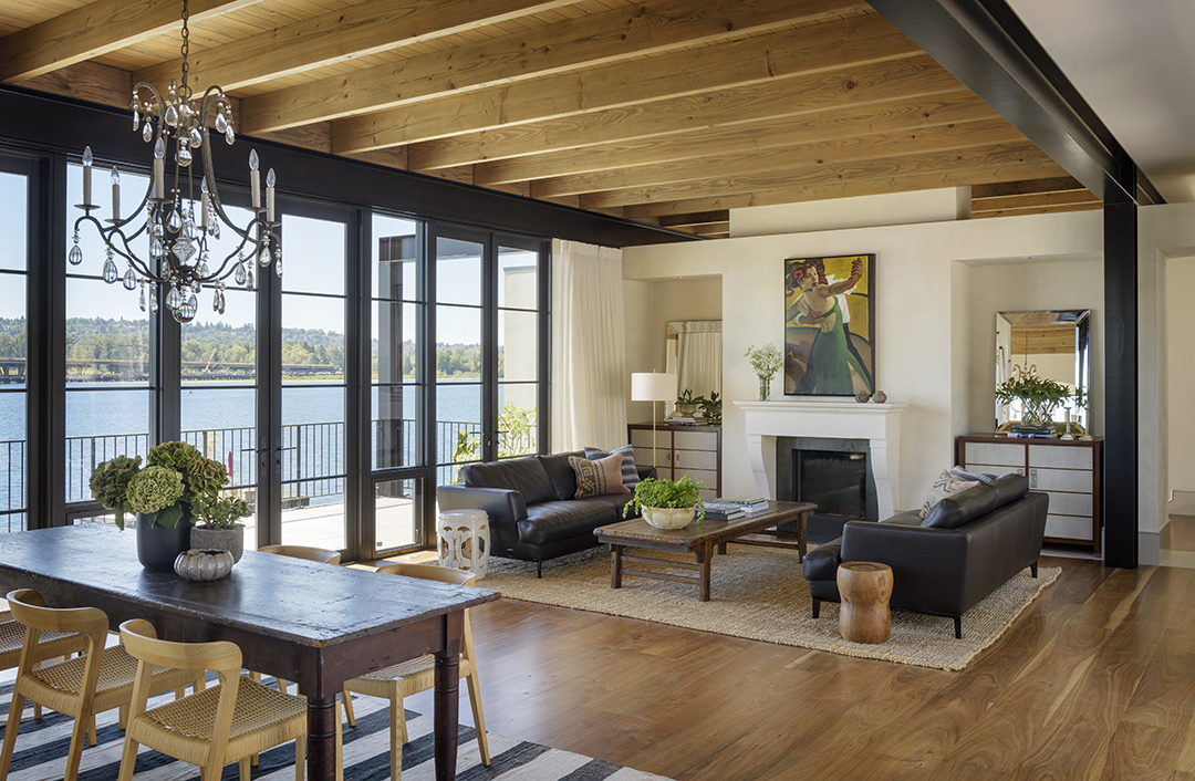 Wooden floor planks with natural finish and grain details side view