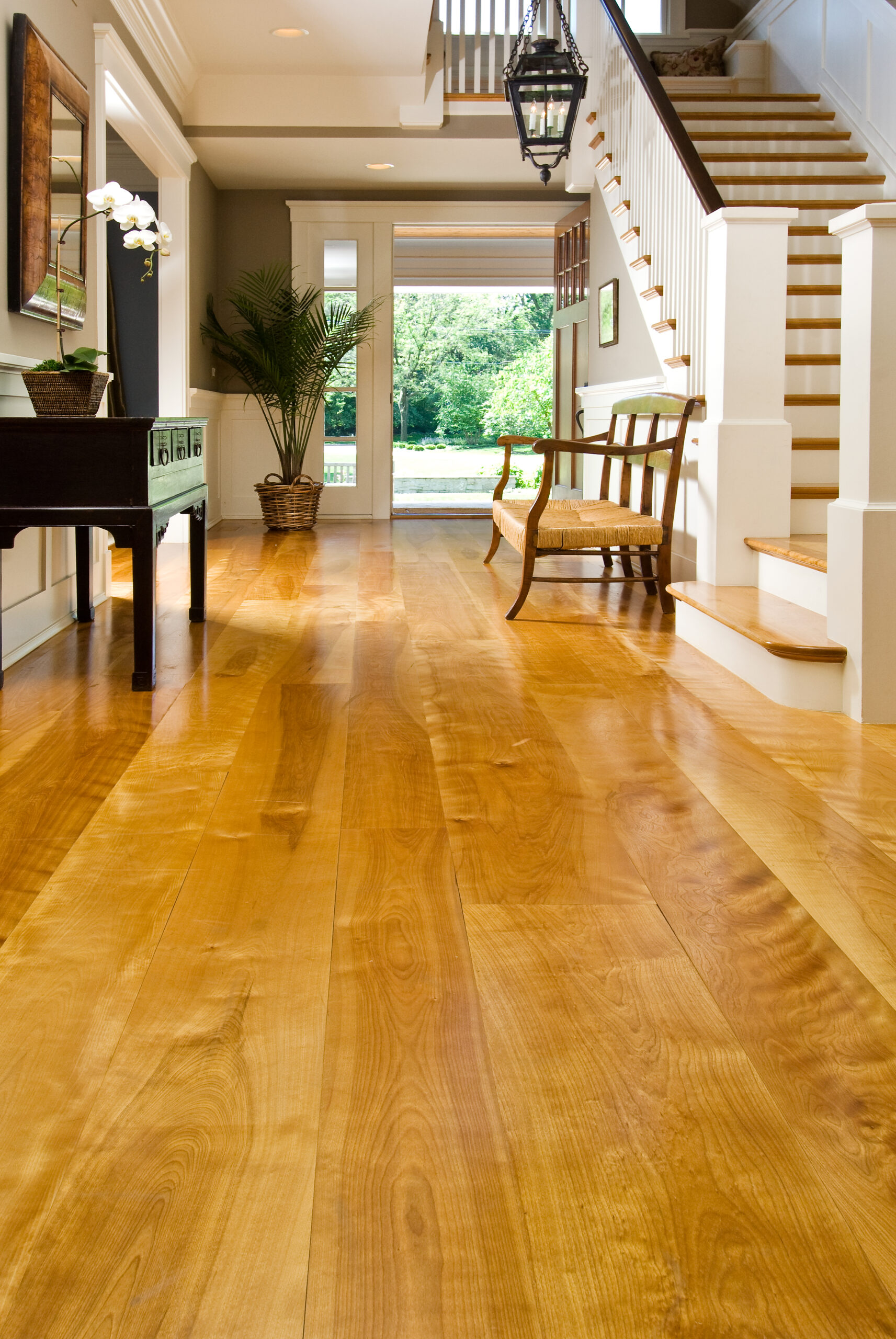 Wooden plank flooring in a modern interior room